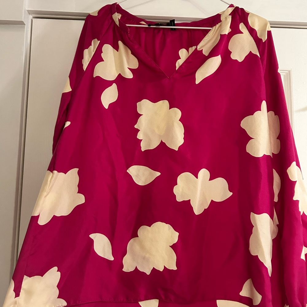 Theory 100% Silk - Floral Pink and Cream Women's Top